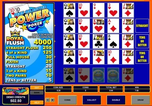 Tens or Better Power Poker («Мощный» видео-покер «Десятки или выше») из раздела Видео покер