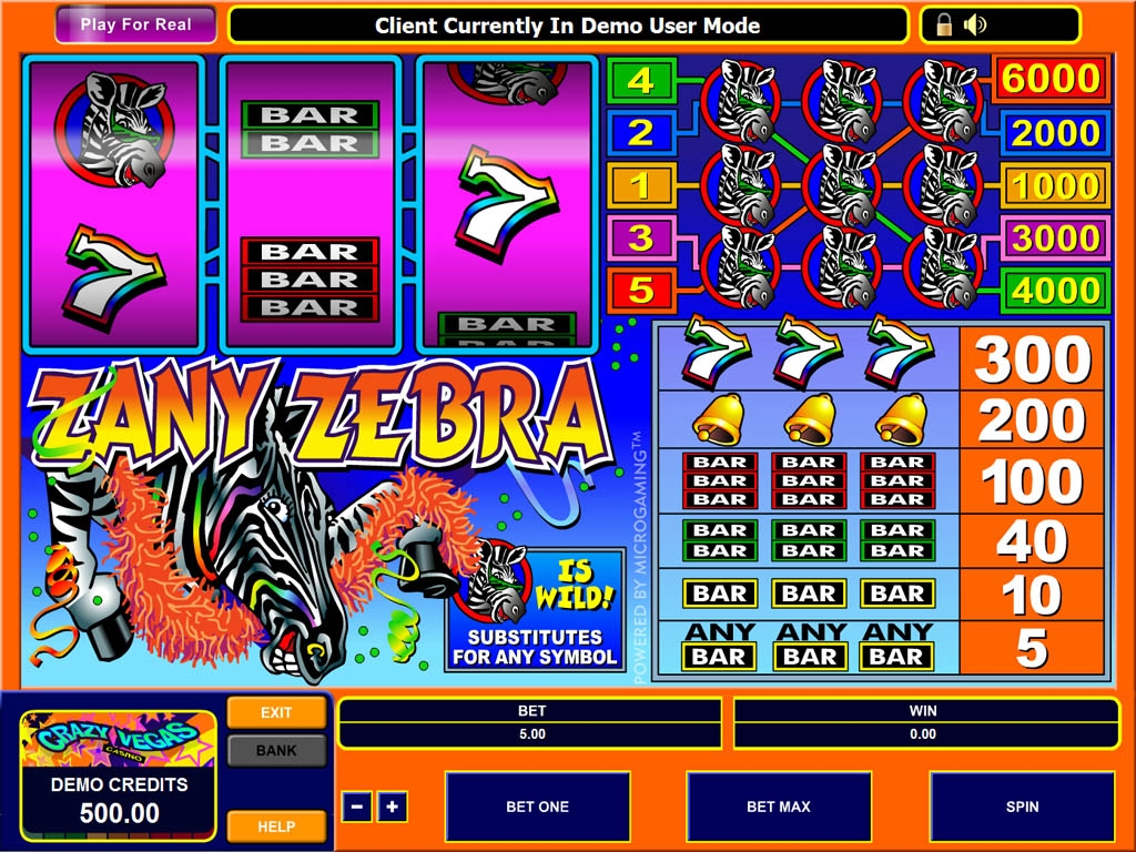 Zany Zebra (Сумасбродная зебра) из раздела Игровые автоматы