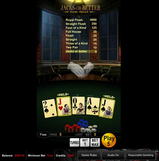 Jacks or Better Draw Poker (Валеты или выше) из раздела Видео покер