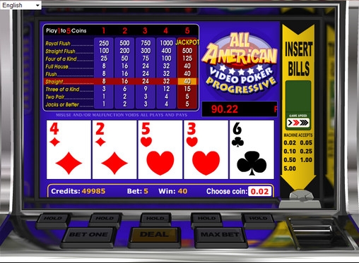 All American Progressive («Стопроцентный американец» с прогрессивным джек-потом) из раздела Видео покер