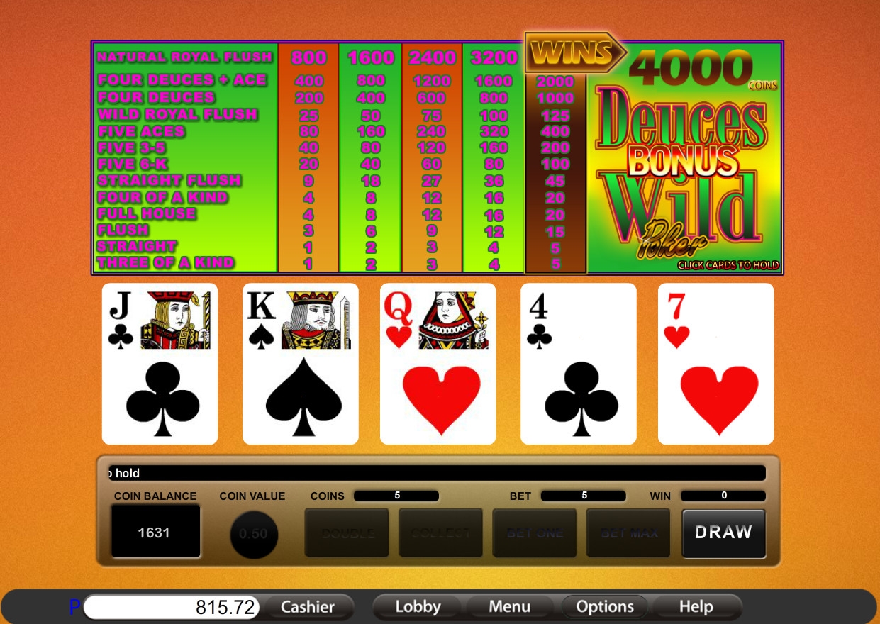 Bonus Deuces Wild Poker (Бонусный покер «Дикие двойки») из раздела Видео покер