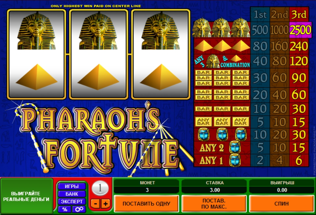 Pharaoh’s Fortune (Фортуна Фараона) из раздела Игровые автоматы