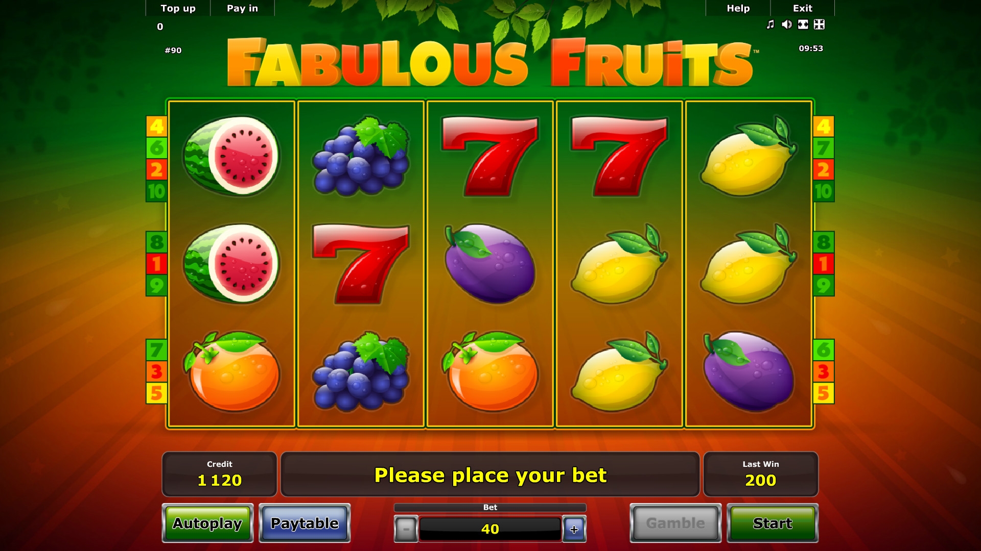 Fabulous Fruits (Потрясающие фрукты) из раздела Игровые автоматы