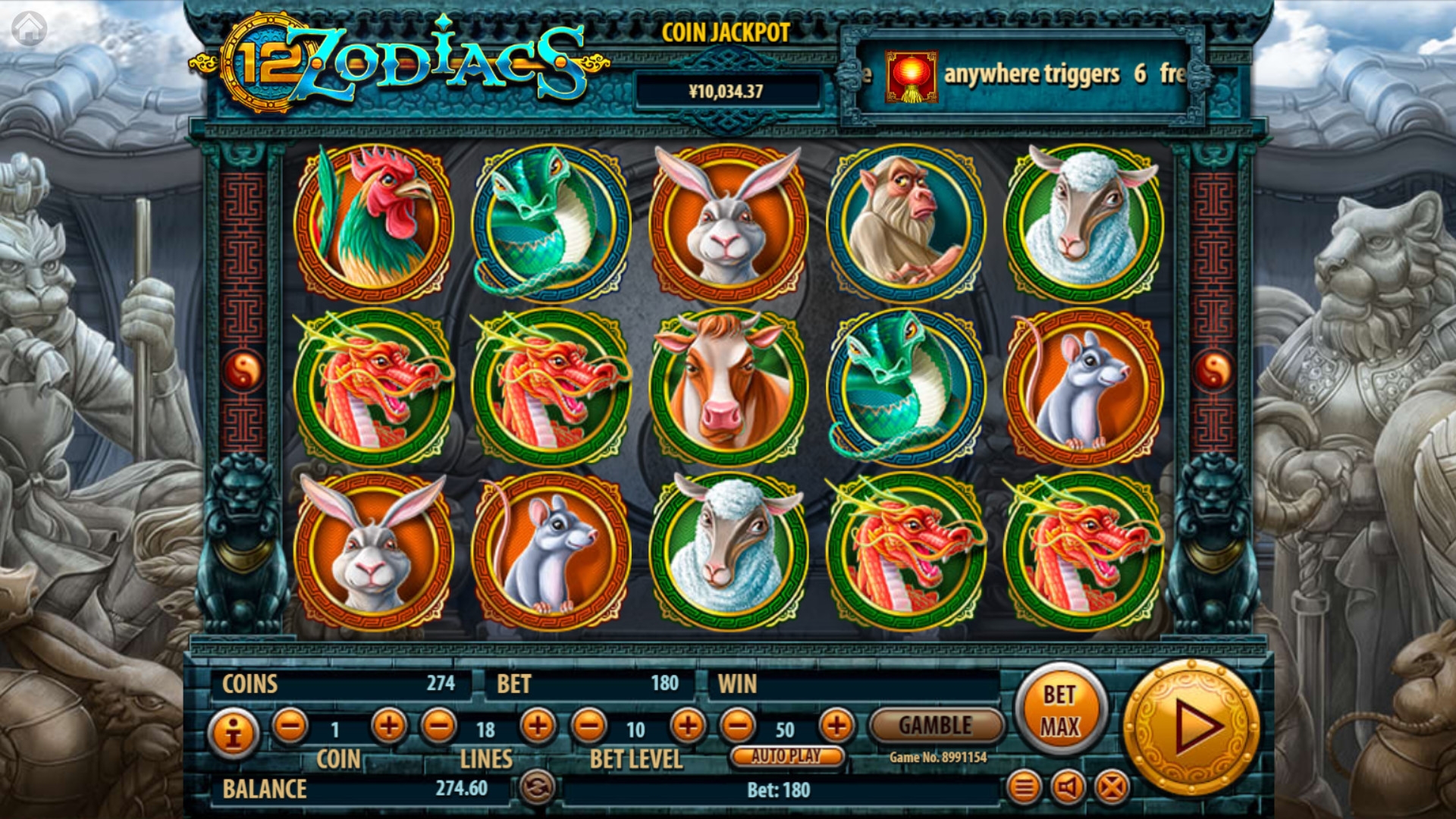 12 Zodiacs (12 животных зодиака) из раздела Игровые автоматы