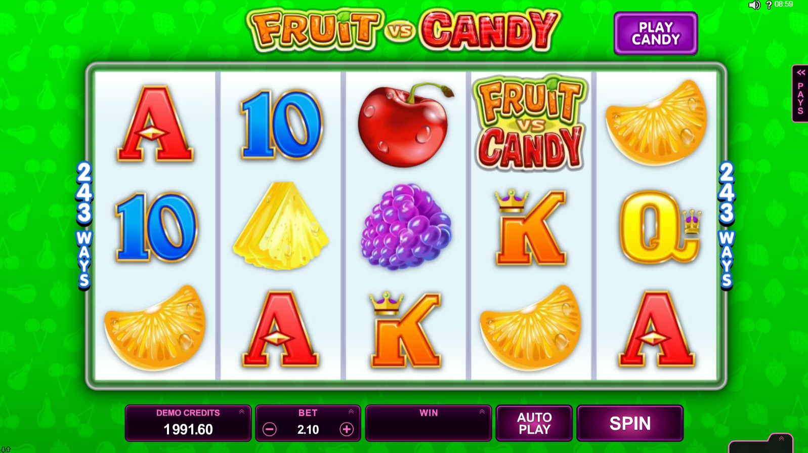 Fruit vs Candy (Фрукт или конфета) из раздела Игровые автоматы